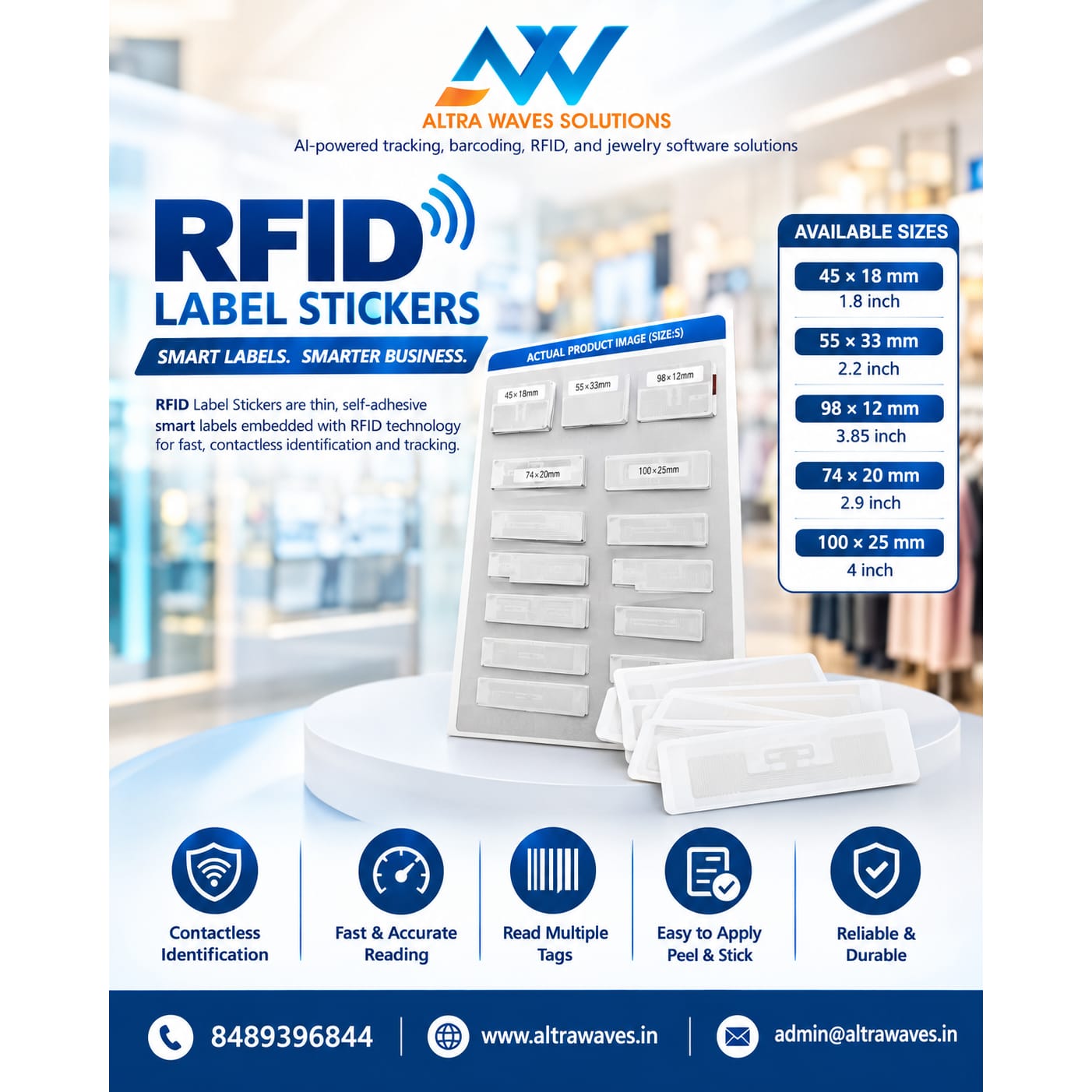 RFID label stickers in different sizes for inventory and asset tracking